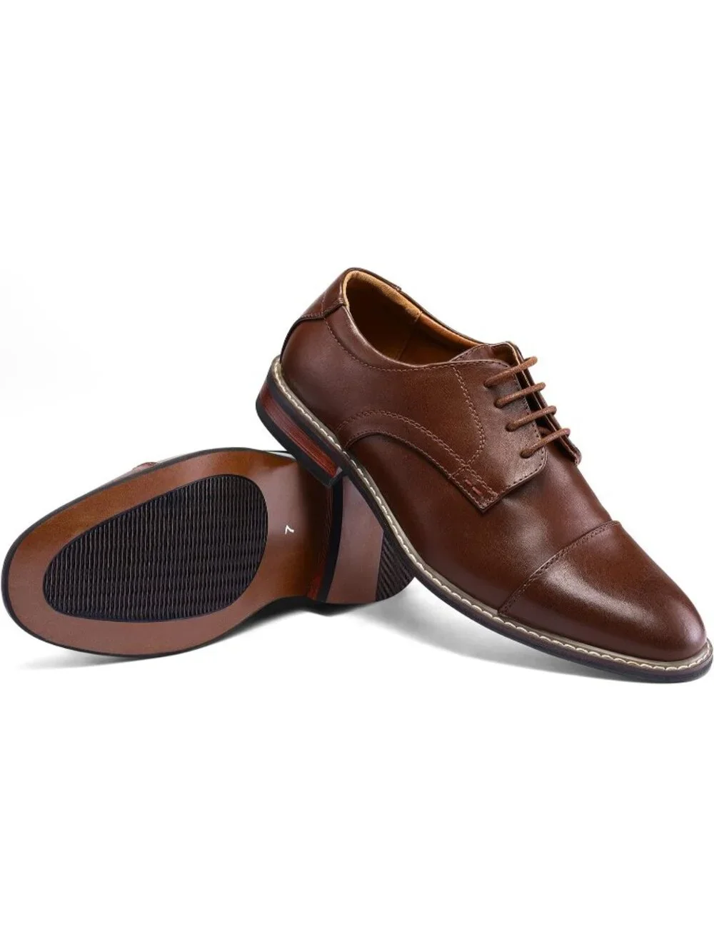 Men Brown Leather Wingtip Cap Toe Durable Sole Business Derby Oxford Dress Shoes